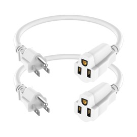 2 Pack Power Extension Cord 1FT/12Inch, Short 3 Prong Electric Extension Cable Outlet Saver, Single Outlet, Heavy Duty, Waterproof, Flexible, 16 AWG, 13A 125V, Outdoor & Indoor Extender Wires(White)