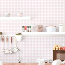 Cohoo Home Pink Plaid Peel and Stick Wallpaper Boho Plaid Contact Paper for Cabinets Pink Checkered Gingham Contact Paper Self Adhesive Removable Wallpaper Bathroom Nursery Waterproof 17.3inW 78.7inL