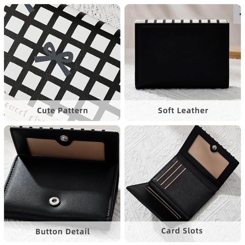 Denovin Small Wallets Woman, Cute Tri-fold Coquette Wallet for Women,
