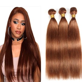 Labamiya Human Hair Bundles 10 12 14 Inch Blonde Light Brown 30# Straight Bundles Human Hair 12A Unprocessed Soft Sewn In Wave Hair for Black Women with Double Weft