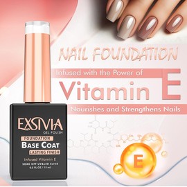 EXSIVIA Nail Gel Top Coat and Base Coat Strengthener, Vitamin E Infused High Endless Glossy Shine, No Wipe, Chip Resistant, Soak Off LED UV Lamp