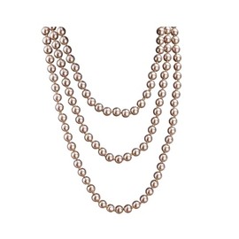 Long Pearl Strand Necklace Faux Pearl White Beads Layered Necklaces Vintage Colorful Pearl Bead Multi Strands Necklace 1920s Gatsby Costume Jewelry-Champagne