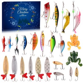 TRUSCEND Advent Calendar Fishing Lure Kit for Men Teen Boys, 24 Day Christmas Countdown Fishing Tackle Kit Fishing Gifts for Fisher Father Grandpa