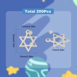 SUNNYCLUE 1 Box 200pcs Star of David Charms Stainless Steel Star Charms 6 Pointed Star Charm Double Side Small Jewish Star Charm Laser Cut Lukcy Charm for jewellery Making Charms DIY Craft Women Adult