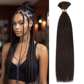 Kinky Straight Bulk Hair for Braiding No Weft 2 Bundles 150g Quality Faux Braiding Hair Extensions for Boho Braids Wet and Wavy Yaki Straight Bulk Hair for Micro braiding 18Inch, 4#