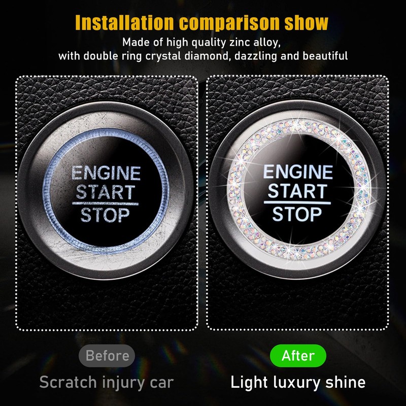 Kewucn 2 PCS Bling Crystal Double Rhinestone Car Engine Start
