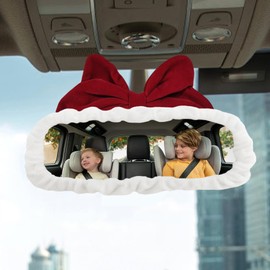 Rebvugr Car Rearview Mirror Cover, Car Rearview Mirror Protector, Elastic Plush Interior View Cover, Decor Auto Accessories Cute Vehicle View Edge Protector Frame Fit for Most Vehicles (Red/White)