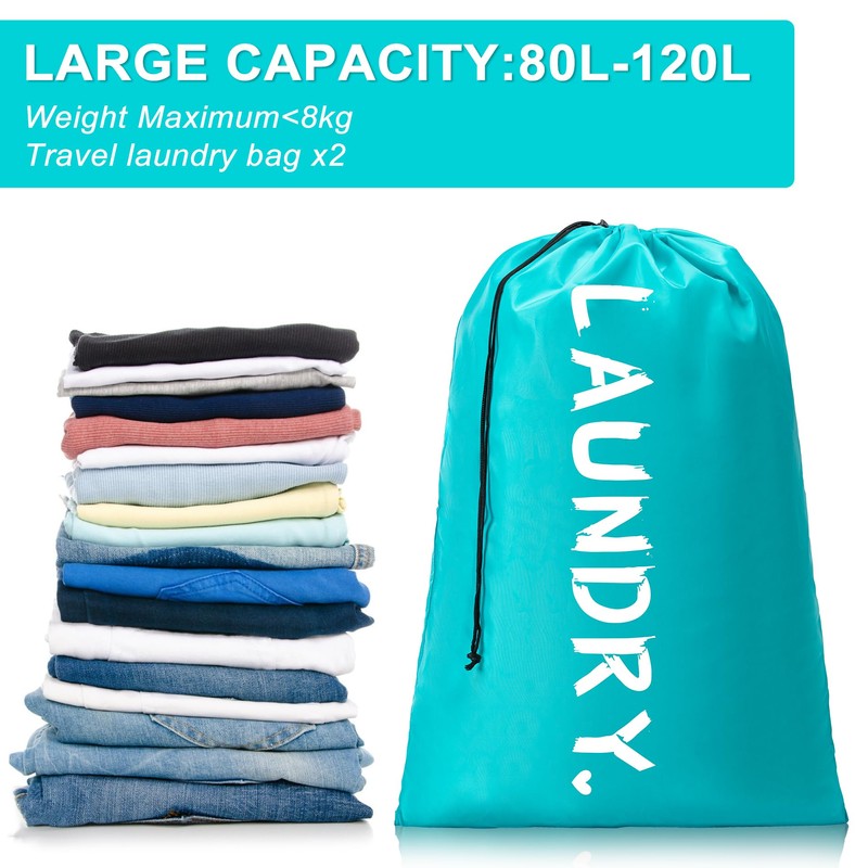 2 Pack 28" x 40"Travel Laundry Bag, Machine Washable Dirty
