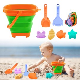 Hillylolly Foldable Bucket Children's Sand, 7-Piece Beach Bucket Toy Set, Sand Bucket for Children Set, Beach Toy with Folding Bucket, Foldable Sand Bucket Set, Foldable Sand Bucket, for Beach,