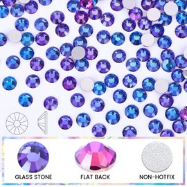 Novani Purple Rhinestones, Flatback Loose Crystal Gemstones 1440pcs Glass Rhinestones for Clothes Shoes Crafts Makeup Nail Art and DIY Decorations, Purple Velvet Rhinestone(SS12, 3mm)