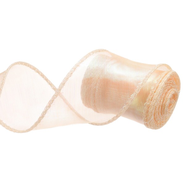 sourcing map 40mm Wide Sparkly Sheer Wired Organza Ribbon Pastel