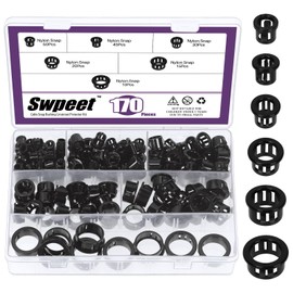 Swpeet 170Pcs 6 Sizes Approx 5/16" 3/8" 1/2" 5/8" 3/4" 1" Black Round Cable Snap Bushing Grommet Protector, Black Snap in Cable Grommet Protector Hose Bushing Grommet Round Snap Bushing Hole Plugs