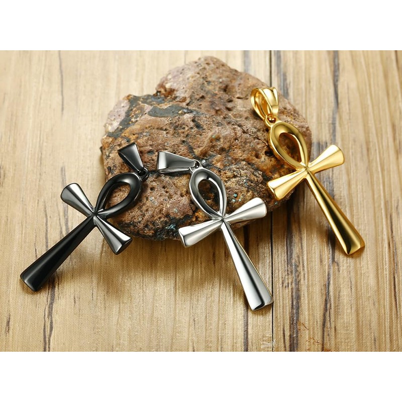 FPHNUY Men's Stainless Steel Coptic Anka Cross Religious Pendant Necklace,