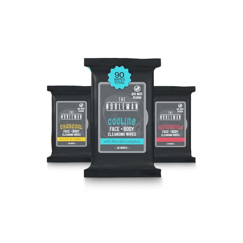 Men's Assorted Cleansing Wipes- Cooling/Charcoal/Refreshing - 3 Pack (90ct)