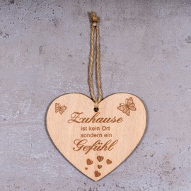 levandeo Wooden Heart 9 x 10 cm Birch Wood Heart Sayings Home Family Love Decoration Wooden Pendant Love Gift Decorative Heart Wooden Decoration Wall Decoration