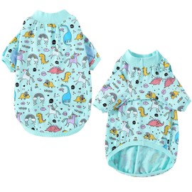 PriPre Dog T-Shirts - Dinosaur Unicorn Pattern, Rainbow, Unisex, Breathable Stretchy Cotton, Pajamas (X-XL)