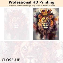 TISHIRON Lion Painting by Numbers, Animal Painting by Numbers for Home Decor, Crown and Lion Painting by Number for Adults, DIY Oil Painting with Brushes and Pigment, 16x20 Inch, Frameless