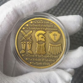 Full Armor of God Spiritual Warrior Challenge Coin Christian Pocket Token Bible Verse Gift (Single Coin)