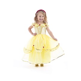 Little Adventures Deluxe Yellow Beauty Princess Dress Up Costume (Large Age 5-7) - Machine Washable Child Pretend Play and Party Dress with No Glitter