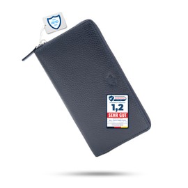 Baur - Women's Genuine Leather Wallet (Silver Zip, Dark Blue)