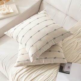 YEENAASY Boho Throw Pillow Covers 26x26 Set of 2 Modern Farmhouse Decorative Cushion Case Tufted Square Pillows Cover Neutral Pillow Cases Accent Pillowcase for Sofa,Couch,Bed,Beige and Grey