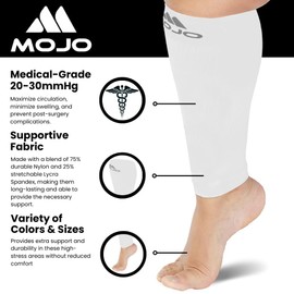 Mojo Compression socks Mojo Compression Sleeve for Women and Men 20-30mmHg - Wide Calf Footless Compression Stockings for Post Surgery Recovery, Swelling, DVT - White, 4X-Large - A604PS-WH7
