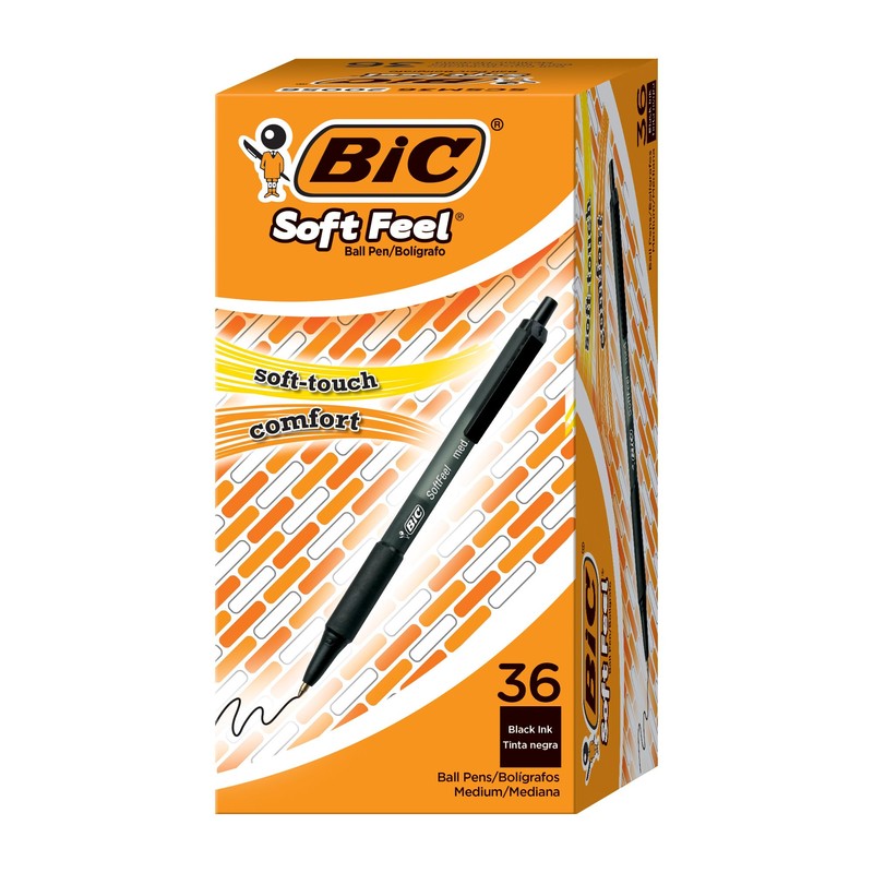 BIC Soft Feel Black Retractable Ballpoint Pens, Medium Point (1.0mm),