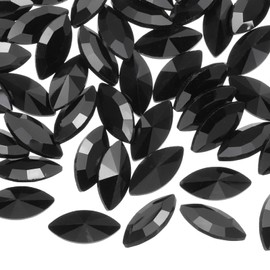 sourcing map 100Pcs Horse Eye Shape Rhinestones, 7 x 15 mm Point Back Rhinestone Beads for Jewelry Making Crafts Costume Crystal Embellishments, Black