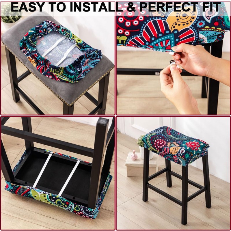 Bifaunvogel Bar Stool Cover Rectangle Set of 4 Printed Stretch