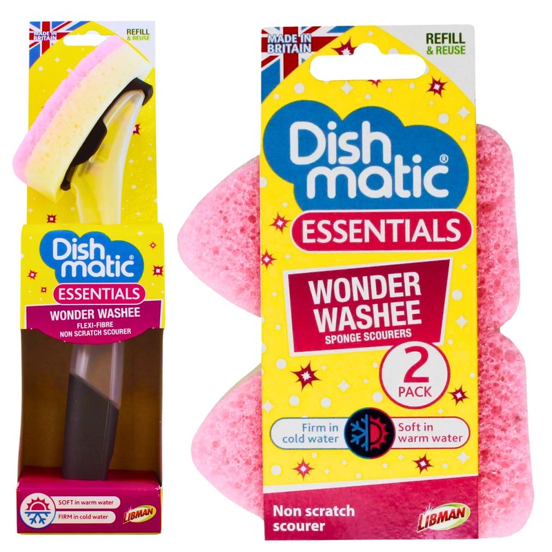 Non Scratch Sponge Scourers Bundle With Dishmatic Fillable Washing Up