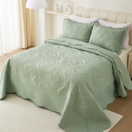 Cmfshape King Bedspread 106"x96",3 Piece King Quilt with 2 Shams,Lightweight Sage Green Quilt Set for All Season,Modern Coin Pattern Bedding Set