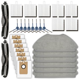 (30 Stück) T20+ Ersatzteile kompatibel mit dem Airrobo T20+ Saugroboter, 2 Bürstenrollen, 8 Seitenbürsten, 7 Staubbeutel, 7 HEPA-Filter, 6 Wischpads, Zubehörset