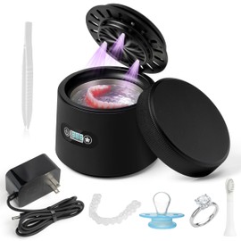 MALLMALL6 Ultrasonic Retainer Cleaner with UV & Air-Drying, 45kHz Portable Dental Retainer Machine with 3 Timing Modes, Dental Cleaning Pod for Dentures Mouth Guards Braces Aligner Jewelry