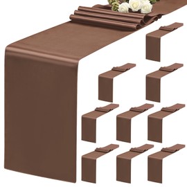10 Pack Satin Silk Table Runner - Brown, 12 x 72 Inch - Perfect for Weddings, Birthdays & Parties
