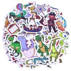 Lovyan 104PCS Reusable Stickers for Kids & Toddlers, Dinosaurs and Circus Themes PVC Aesthetic Waterproof Stickers for Water Bottles Laptop Skateboard Notebooks