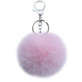 Sqzrpomddy Keychain, Keychain, Cute, Fluffy, Keyring, Hanging Bag, Cute Backpack, Pom Pom, Pendant, Faux Fur Accessory, light pink