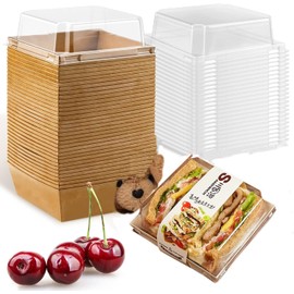 ZHPLIX 50 charcuterie boxes with clear lids,sandwich box,disposable charcuterie boards with lids, mini charcuterie boxes 5" Dessert Box for Sandwiches, Cookies, Sushi, Cake Slice (Brown)