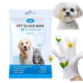 Mumoo Bear Extra Thick Pet Bathing Wipes for Dogs & Cats, Cleaning & Deodorizing Grooming Gloves, Nourish Fur Glove Wipes for Daily Care and Traveling, Rinse Free, Unscented, 6 PCS/1Pack