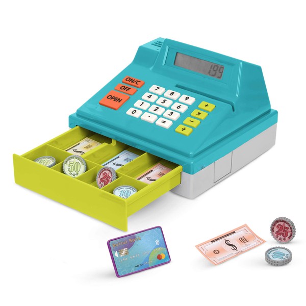Battat – Toy Cash Register for Kids, Toddlers – 48Pc Play Register with Toy Money, Credit Card – Blue Calculating Cash Register – Pretend Play Toy – 3 Years + – Blue Calculating Cash Register