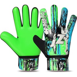 Jazzy Sports Soccer Goalie Gloves for Kids, Youth Goalkeeper Gloves Anti Slip 4mm Latex Palm with Strong Grip Double Wrist Protection (Green-Black, Size 3 Suitable for 5-6 Years)