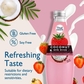 Thai Coco - Strawberry Coconut Milk Drink with Nata De Coco - 9.8 fl. oz. 4 Pk