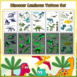 LEADTEAM 90 Stück Dinosaur Tattoo Kinder Jungen, Leucht Kindertattoos Temporäre Tattoos Aufkleber Sticker, Dinosaurier Spielzeug Geschenk Geburtstag Deko Party Mitgebsel Kindergeburtstag Junge