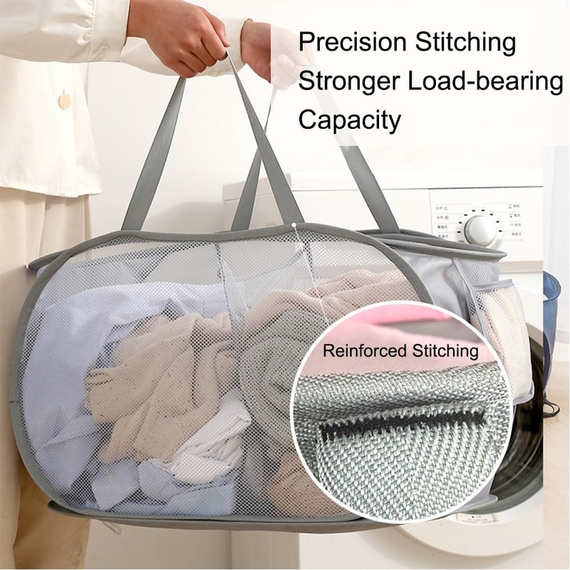 Blue, Durable Folding Laundry Baskets, Collapsible Mesh Pop Up Hamper