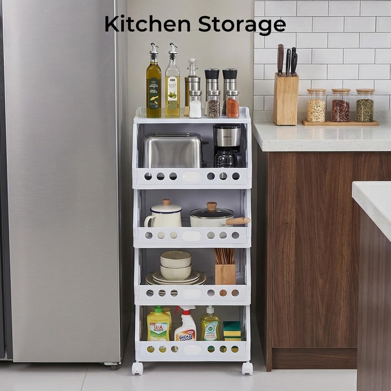 UFORU 4 Tier Rolling Storage Cart, Plastic Open Storage Basket
