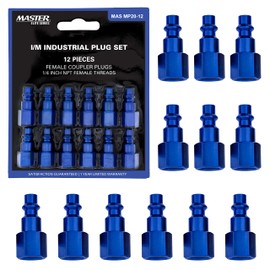 Master Elite Series 12 Piece Industrial I/M Type Plug Fittings Set with 1/4" NPT Female Threads - Attach to Quick-Connect Couplers, Air Hoses, Compressors, Pneumatic Air Tools, Spray Guns, Sanders