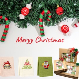 Christmas Kitchen Towels Gifts for Mom Towels Hand Towels Embroidery Holiday Towels Sets 100% Cotton Highly Absorbent Dish Towels Premium Quality Ultra Soft Tea Towels with Gift Box 14"x23" Set of 6