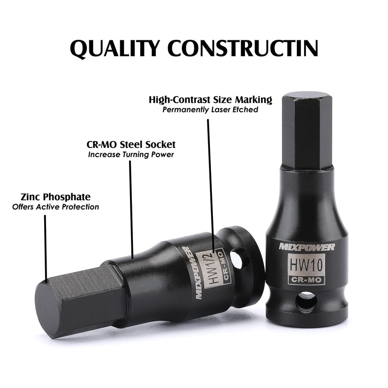 MIXPOWER 3/8" Drive Master Hex Bit Impact Socket Set, Solid