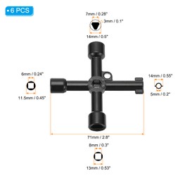 PATIKIL 4 Way Utility Key, 6 Pack Multifunction Triangle Square Panel Cross Sillcock Key Gas Water Meter Keys Wrench for Valve Spigots Electrical Cabinet Opening, Black