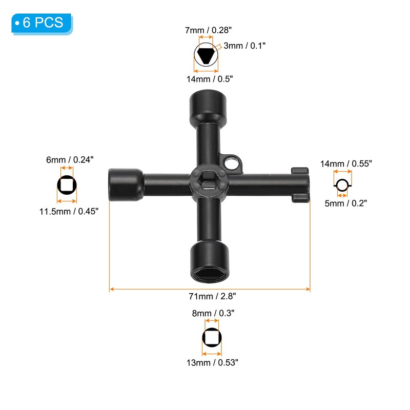 PATIKIL 4 Way Utility Key, 6 Pack Multifunction Triangle Square