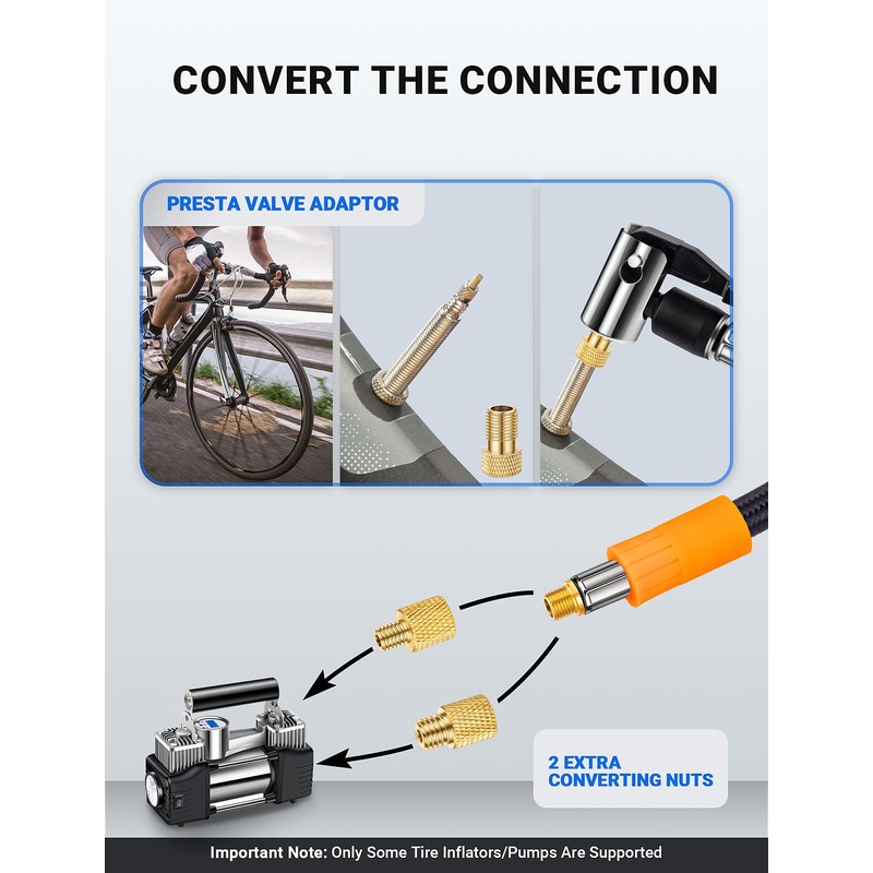 LUMITECO Tire Inflator Hose Adapter with 360-Degree Swivel Tire Air